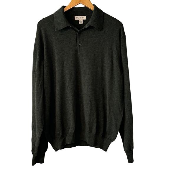 John W. Nordstrom Long Sleeve 100% Extra Fine Merino Wool Olive Polo Sweater XL - Picture 1 of 5